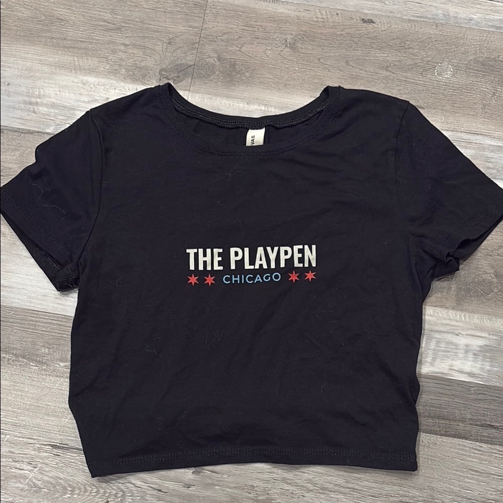 Black Cropped T-Shirt with Playpen Chicago Print